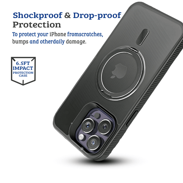 iPhone 16 Pro Max Tough Case Cover with 360° Rotating Stand: Multi-Functional Design for Lens and Screen Protection, Compatible With Magsafe - Black